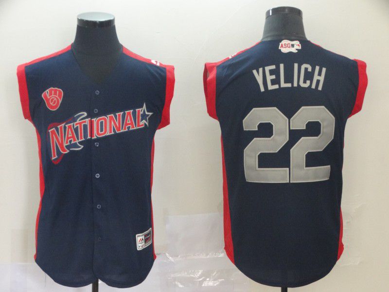 Men Milwaukee Brewers #22 Yelich Navy Blue 2019 All Star MLB Jerseys->atlanta braves->MLB Jersey